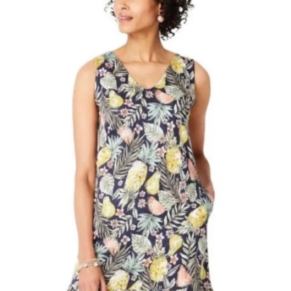 J Jill Flounced-Hem Double V-Neck Knit Dress Size XS Petite